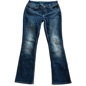 Wrangler Jeans Women's Size 7/8 x 32 Blue Bootcut Midrise Distressed Wash Casual